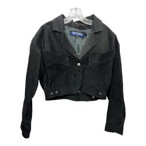 Vintage Beyond Leather Black Suede Silver Button Down Cropped Jacket